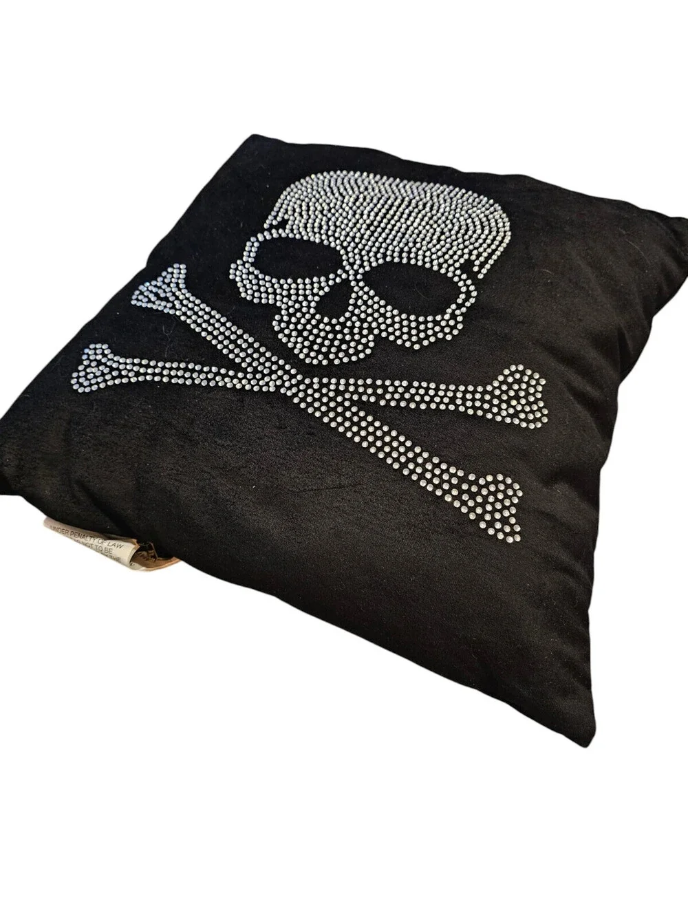 Pier 1 Rhinestone Skull and Crossbones throw pillow Black White Goth NEW